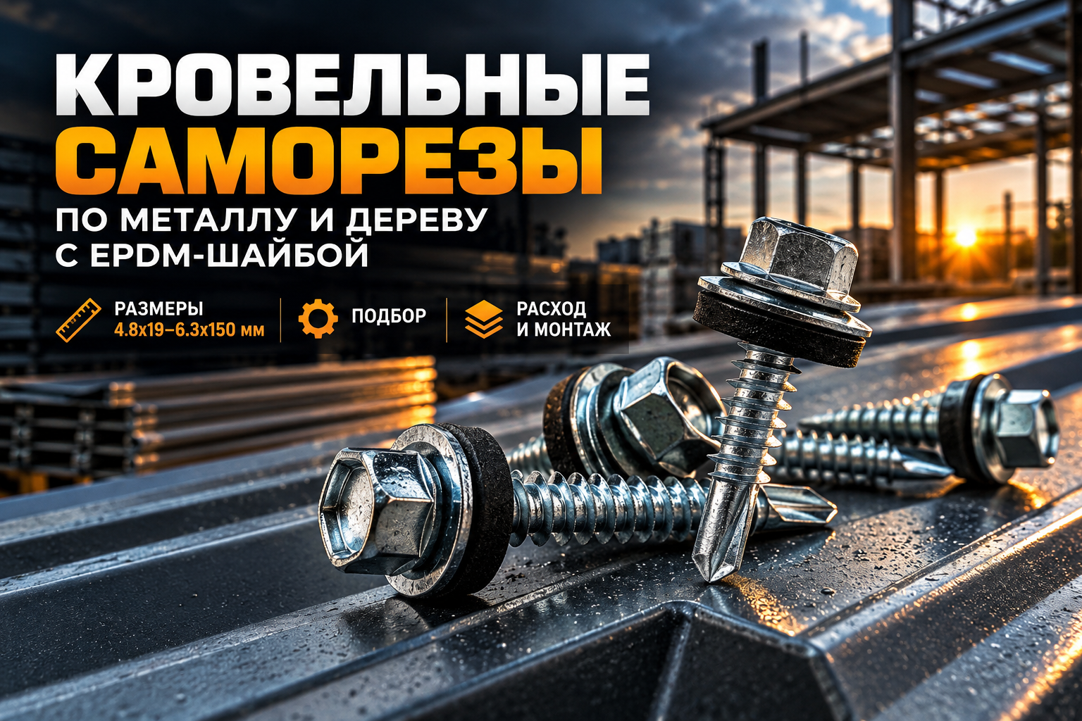 Кровельные саморезы по металлу и дереву с EPDM-шайбой: размеры 4.8х19–6.3х150 мм, подбор, расход и монтаж в РК