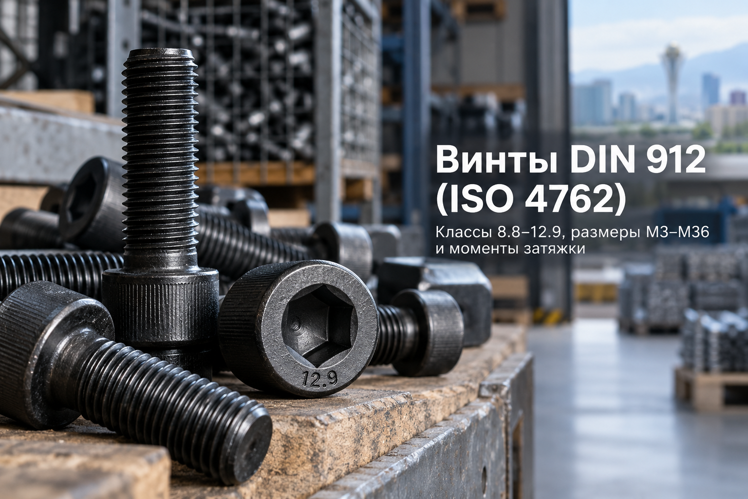 Винт с внутренним шестигранником DIN 912: размеры М3–М36, классы прочности 8.8, 10.9, 12.9, таблица веса и затяжка в Казахстане