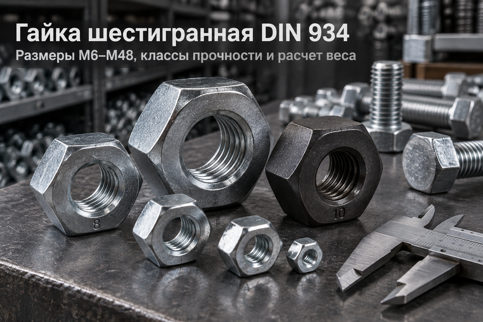 Гайка шестигранная DIN 934 (ГОСТ 5915-70): размеры М6–М48, классы прочности, подбор к болтам и расчет веса в Казахстане