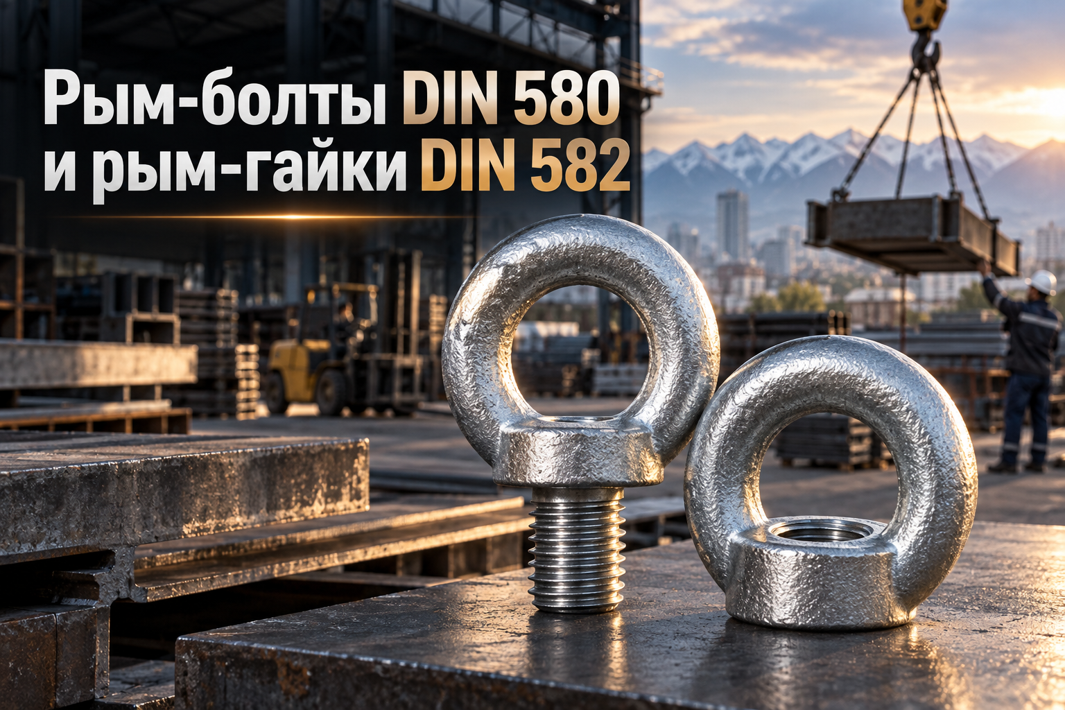 Рым-болт DIN 580 и рым-гайка DIN 582: размеры М6–М48, таблица нагрузок, строповка и подбор в Казахстане