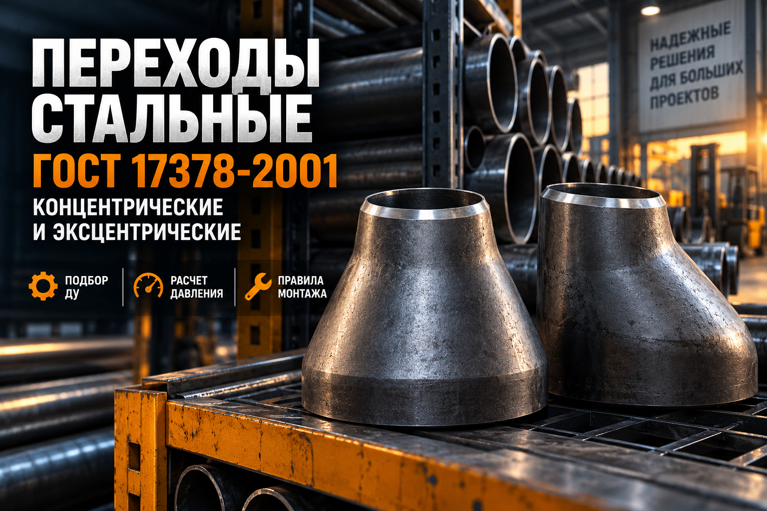 Переходы стальные ГОСТ 17378-2001: концентрические и эксцентрические, подбор Ду, расчет давления и правила монтажа в Казахстане