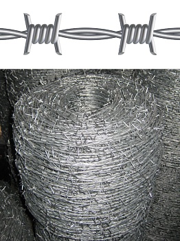 Проволока колючая с двухпроволочной основой d: 1,8 мм из оцинкованной
                    проволоки Длина мотков 420 - 450 м