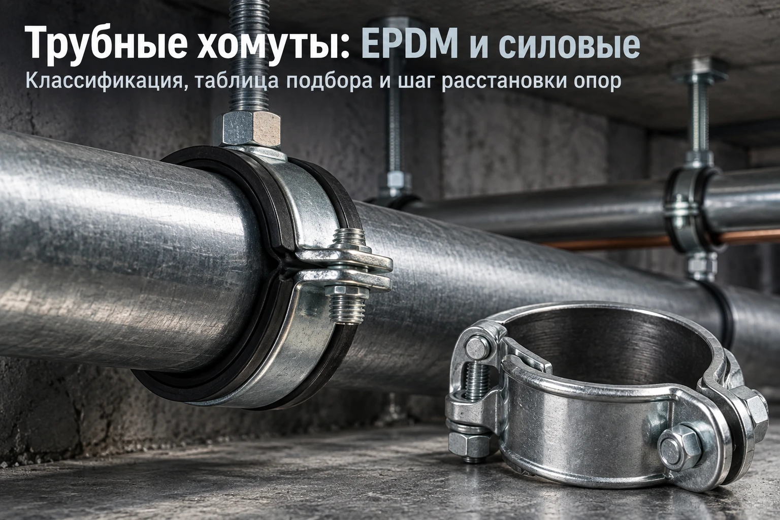 Хомуты для крепления стальных и пластиковых труб: виды (сантехнические EPDM, силовые), таблица шага опор и правила монтажа в Казахстане