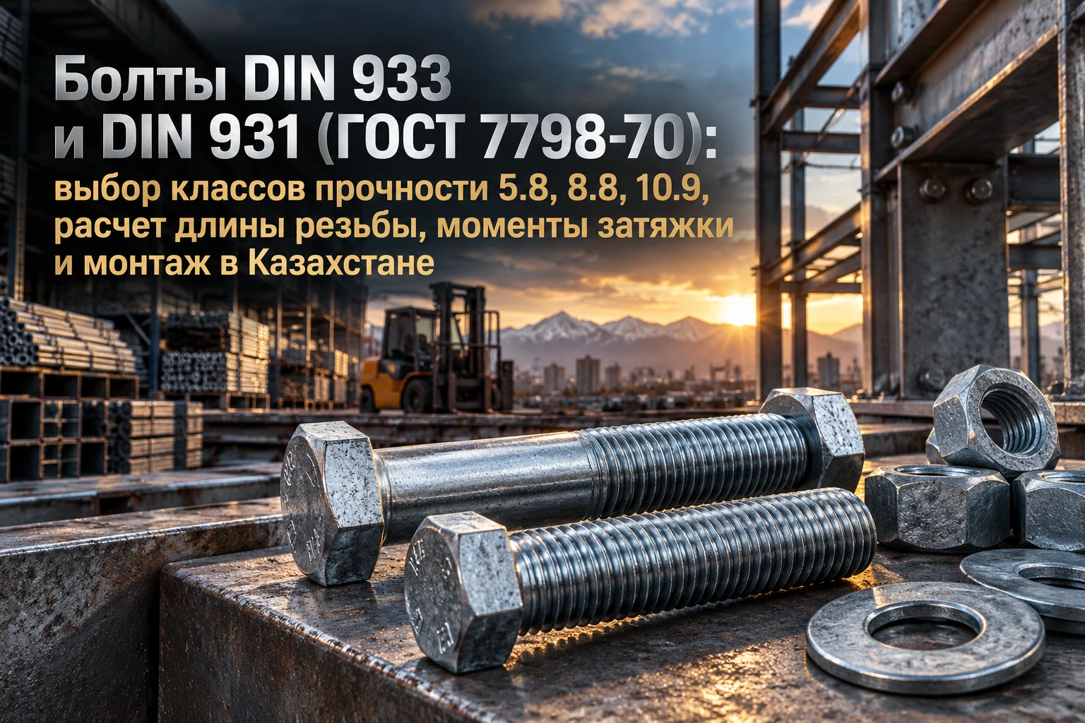 Болты DIN 933 и DIN 931 (ГОСТ 7798-70): выбор классов прочности 5.8, 8.8, 10.9, расчет длины резьбы, моменты затяжки и монтаж в Казахстане