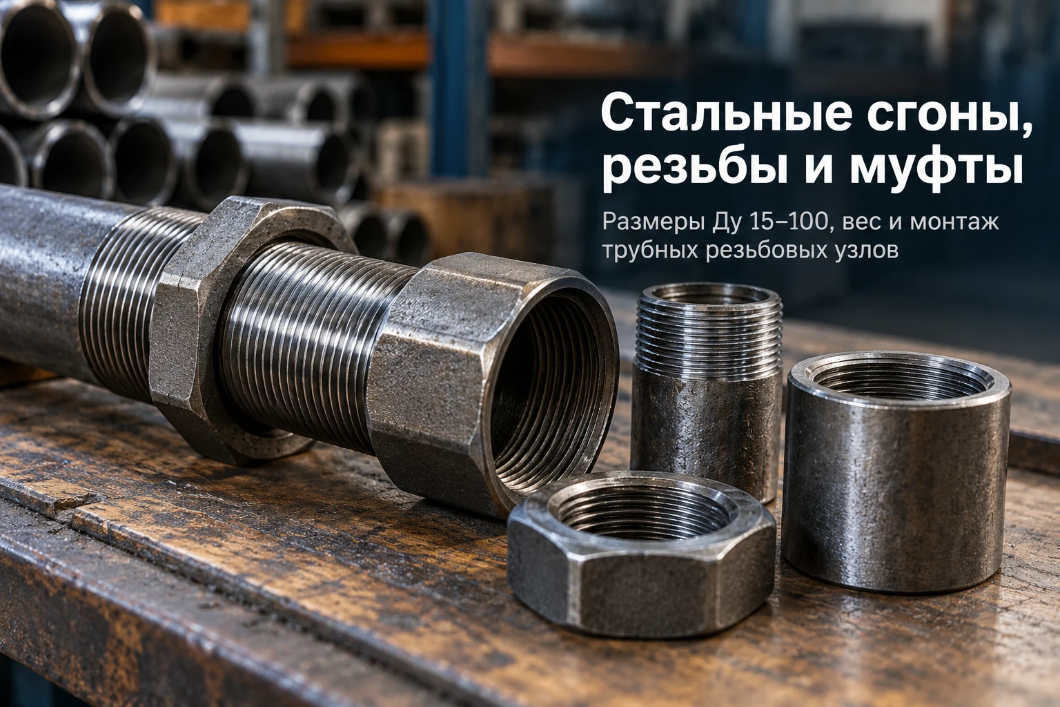 Сгоны, резьбы и муфты стальные (Ду 15–100): размеры, таблица веса, типы резьбовых фитингов и монтаж в РК