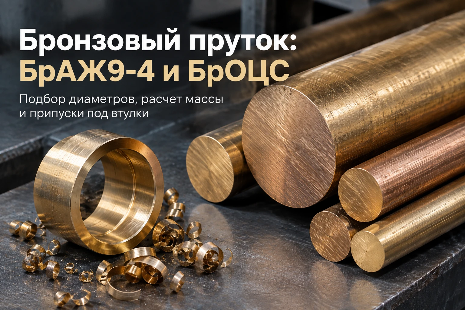 Бронзовый пруток (круг) БрАЖ9-4 и БрОЦС5-5-5: подбор диаметров, таблица веса 1 метра, изготовление втулок и закупка в Казахстане
