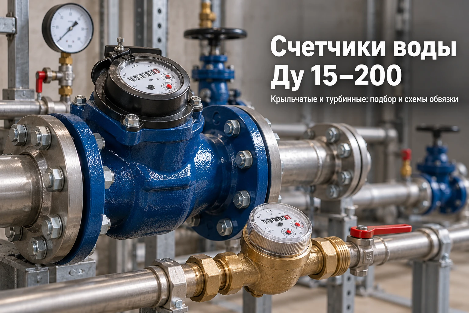 Счетчики воды крыльчатые и турбинные (Ду 15–200): виды, подбор, схемы водомерных узлов и правила монтажа в Казахстане
